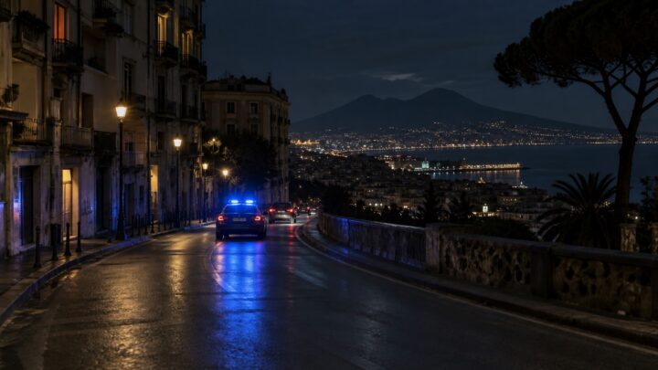Auto delle forze dell’ordine durante un intervento notturno a Napoli